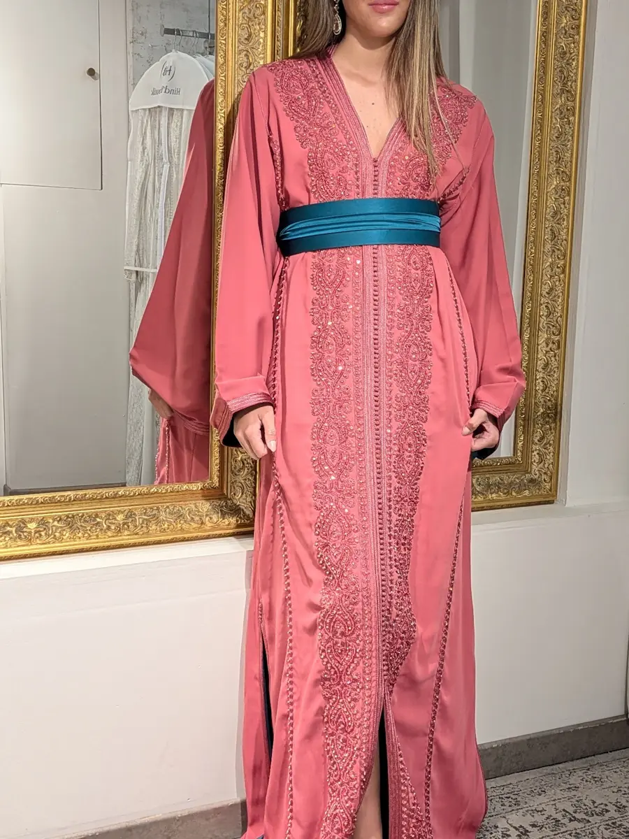 caftan zina rose bleu canard 3
