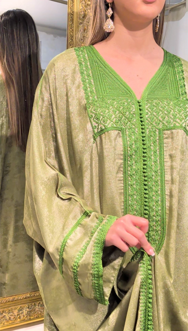caftan taj vert anis artisanat marocain
